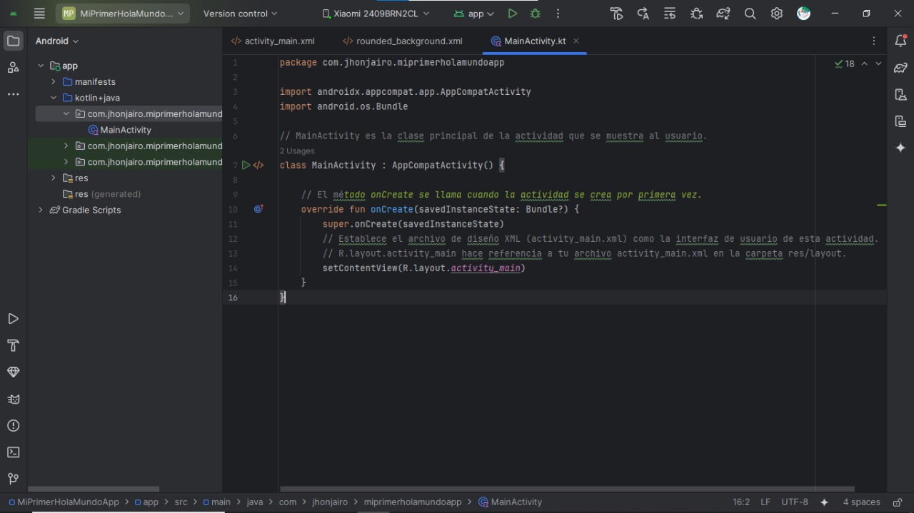 Pantallazo del código Kotlin en Android Studio